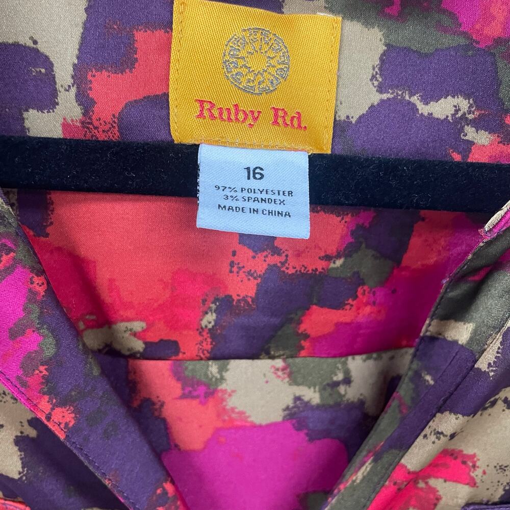 Ruby Rd V Neck Button Front Roll Tab Sleeve Multi… - image 4